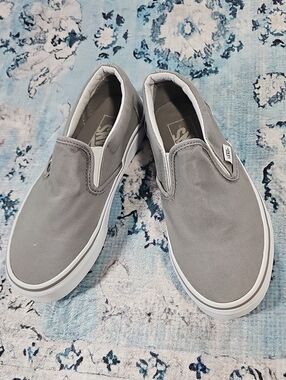 Vans Classic Slip-On Grey Canvas Skate Shoes Mens 4.5 Womens 6.0 Low Top Sneaker